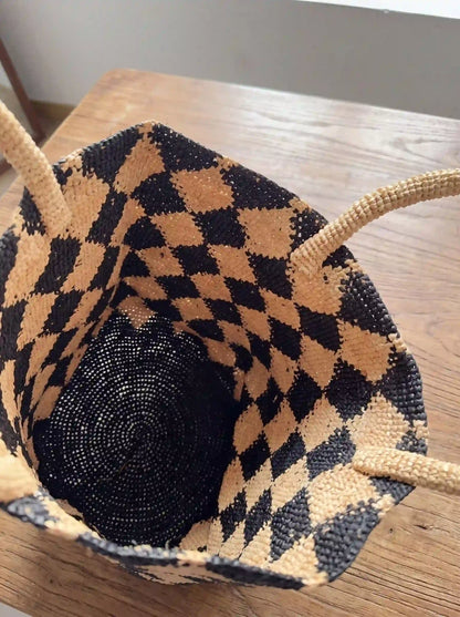 Harlequin  Raffia Tote