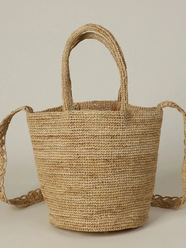 The Fiorella Embroidered Raffia Bucket Bag