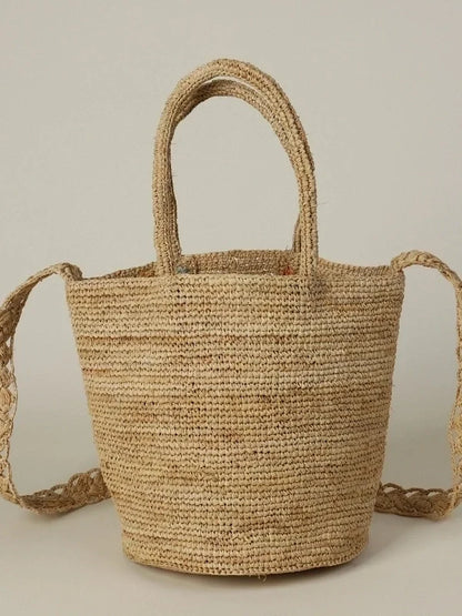 The Fiorella Embroidered Raffia Bucket Bag