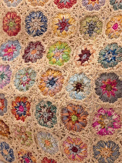 Handmade Floral Crochet Raffia Tote Bag