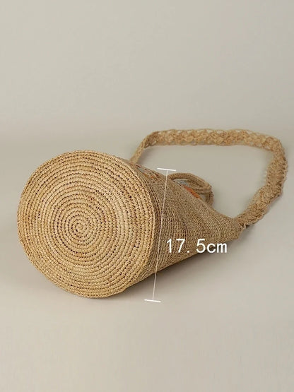 The Fiorella Embroidered Raffia Bucket Bag