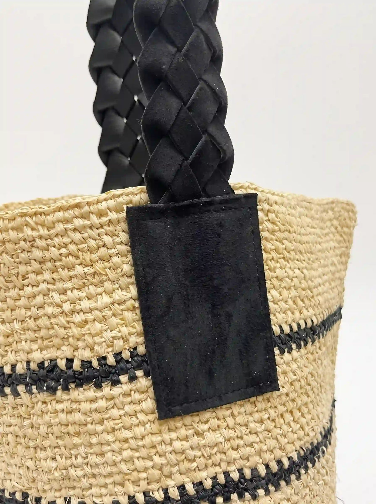 Handwoven Striped Raffia Bucket Bag