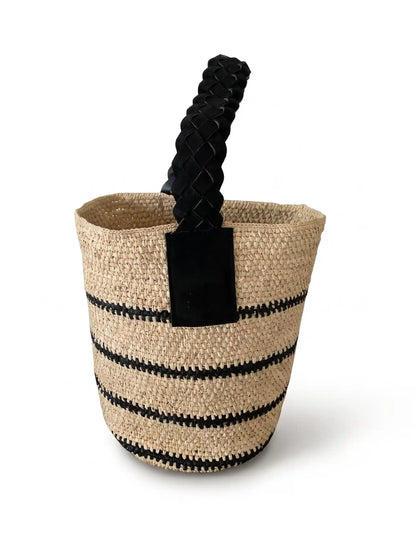 Handwoven Striped Raffia Bucket Bag