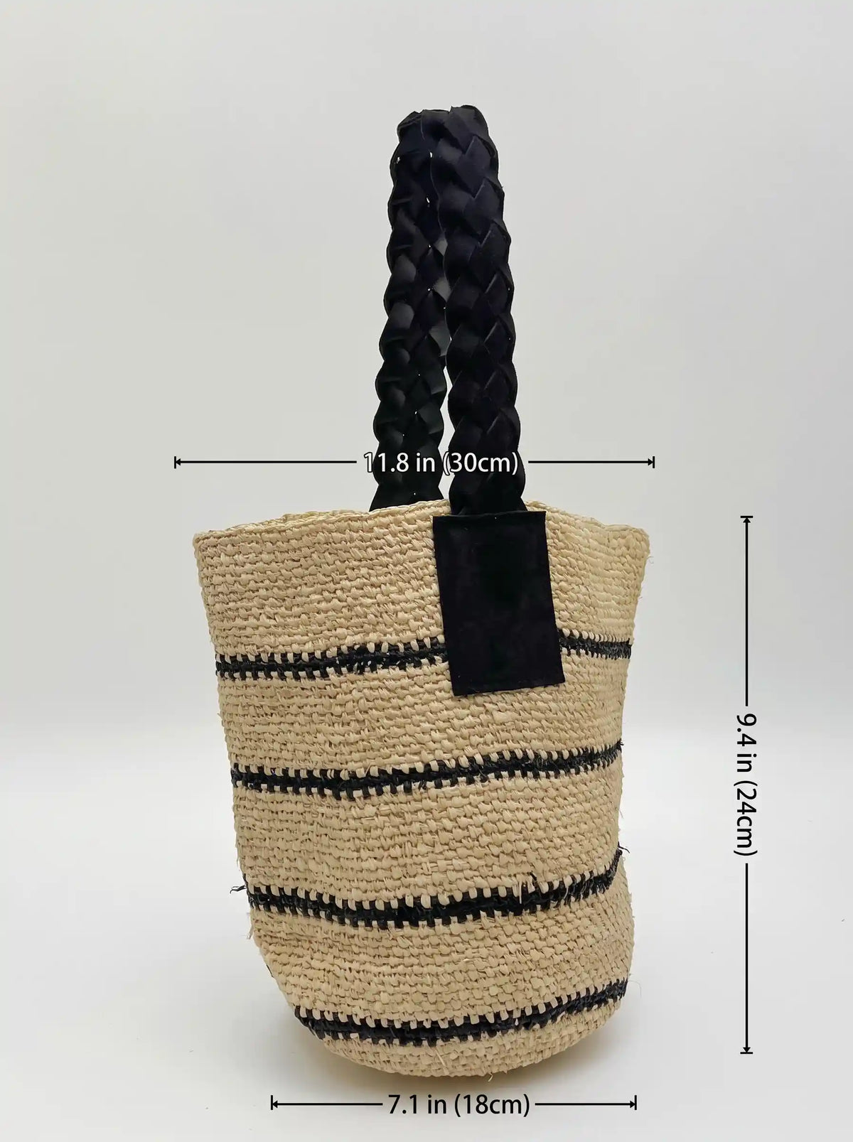 Handwoven Striped Raffia Bucket Bag