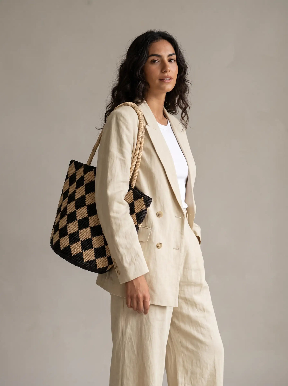 Harlequin  Raffia Tote