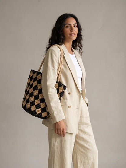 Harlequin  Raffia Tote