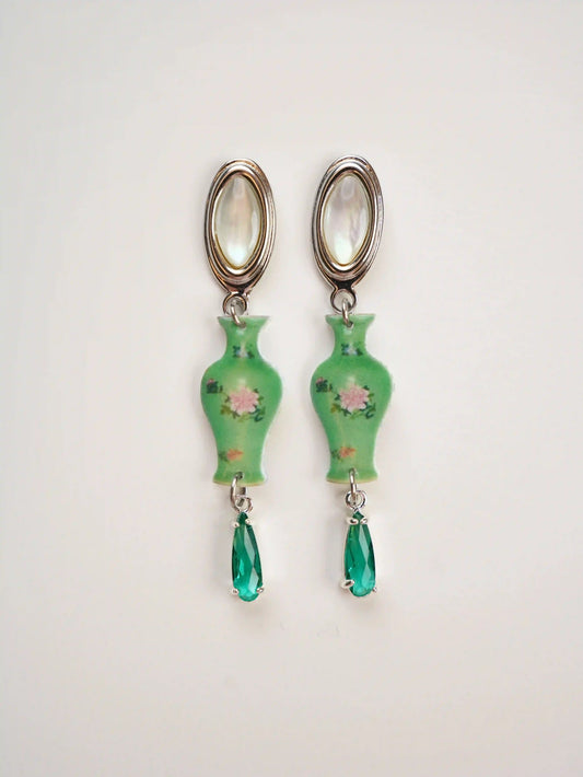 Green Porcelain Drop Earrings
