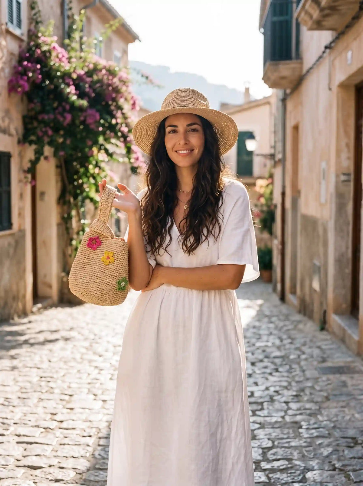 Raffia Floral Bucket Bag