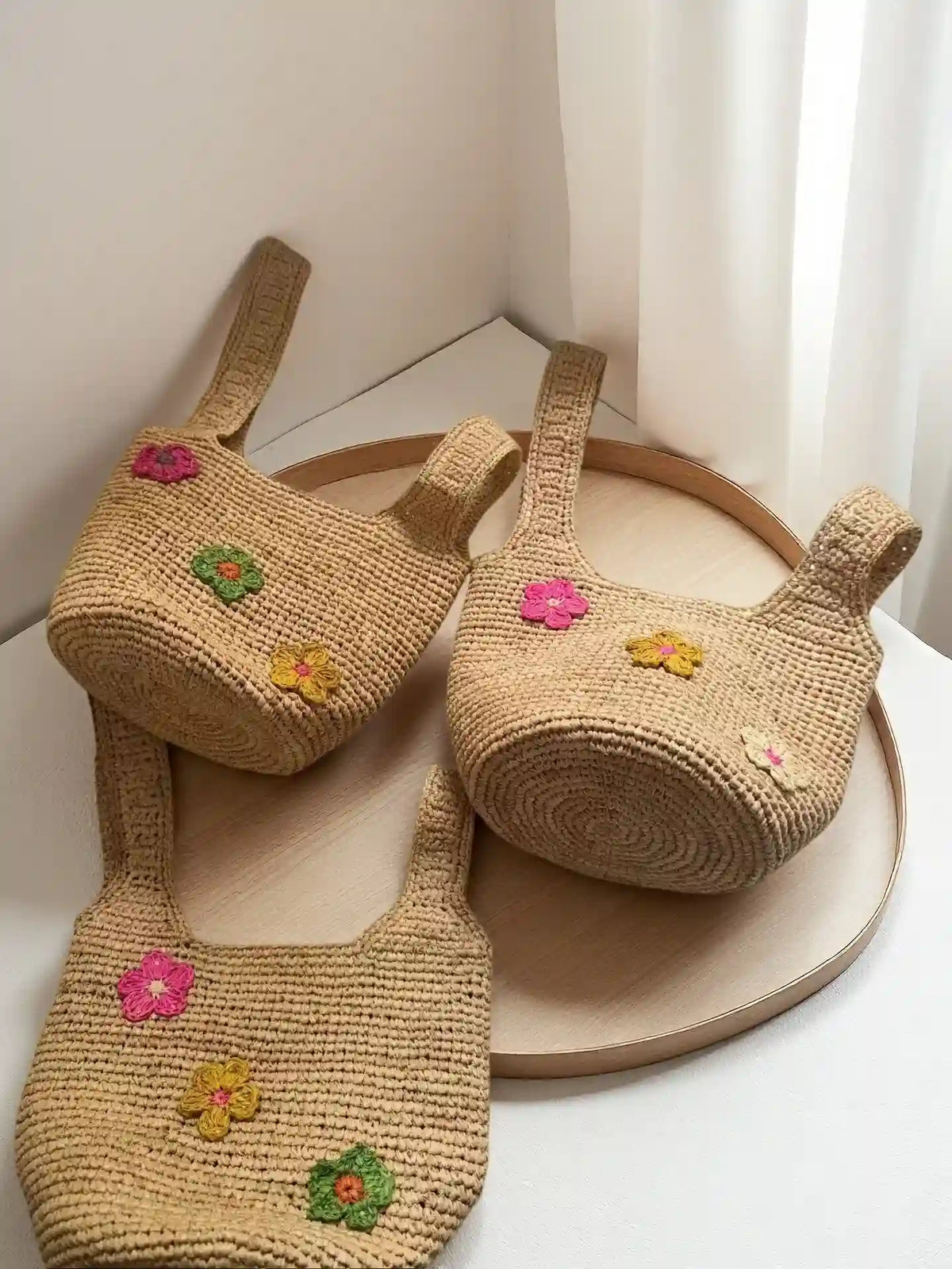 Raffia Floral Bucket Bag