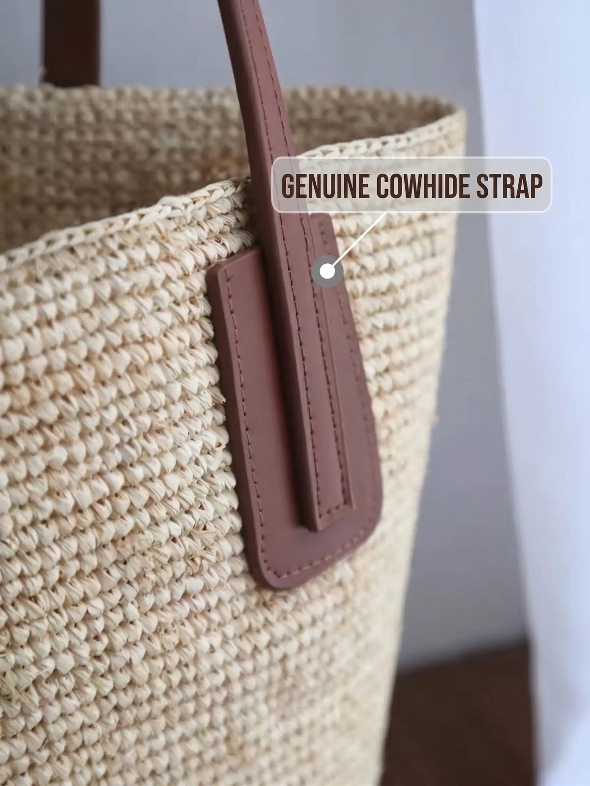 Handwoven Raffia Tote with Leather Straps