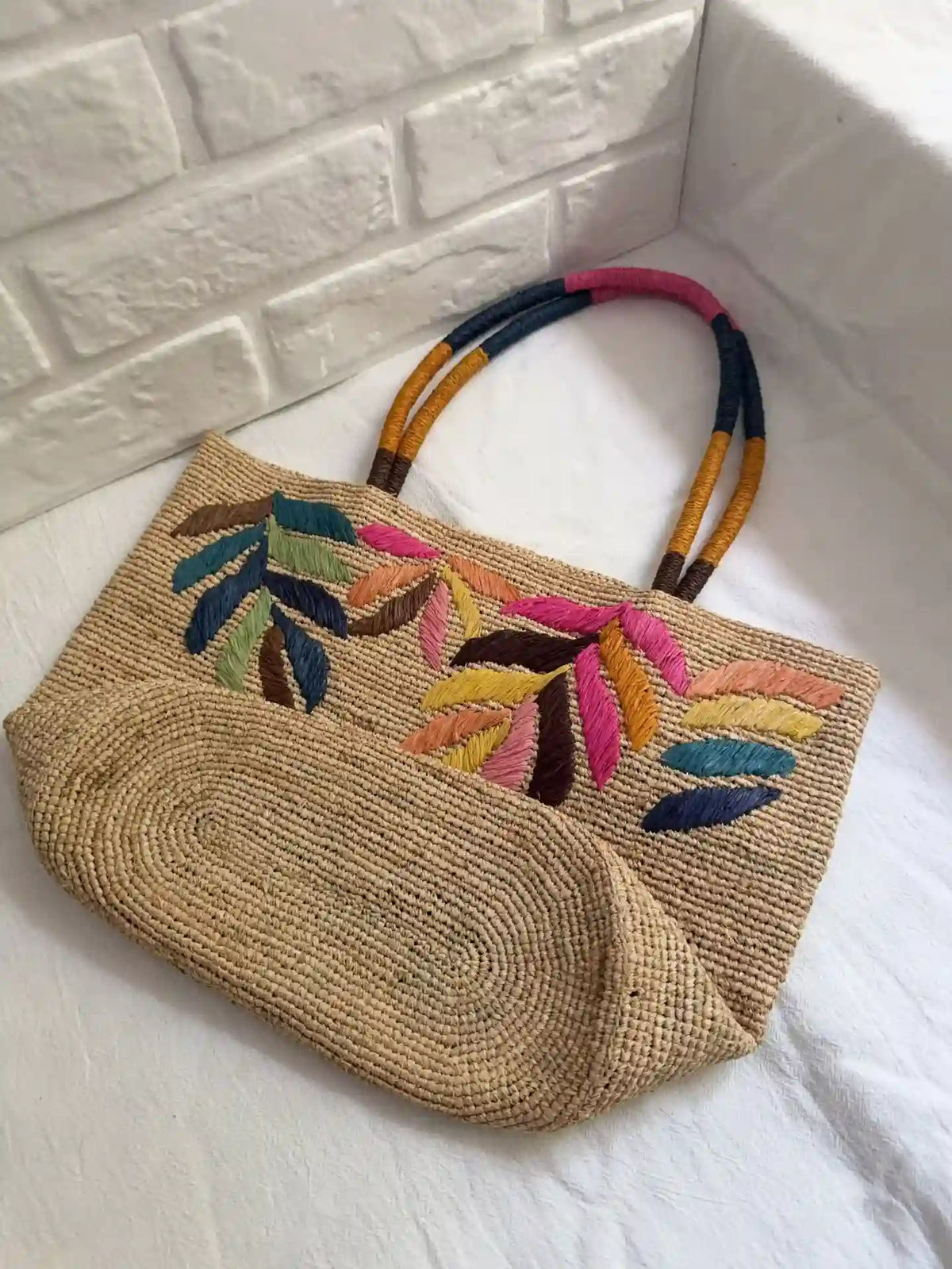 Embroidered Raffia Bag