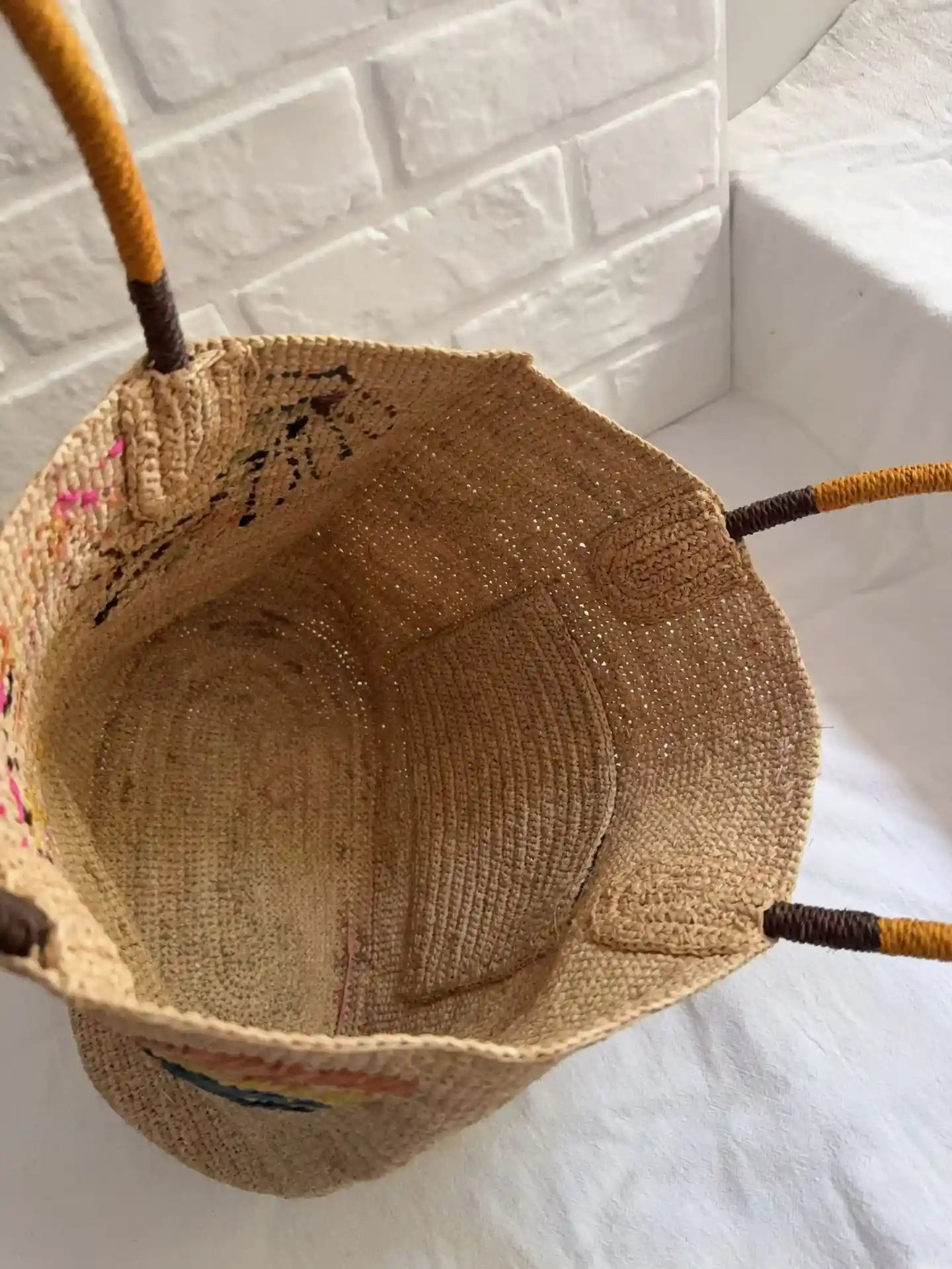 Embroidered Raffia Bag