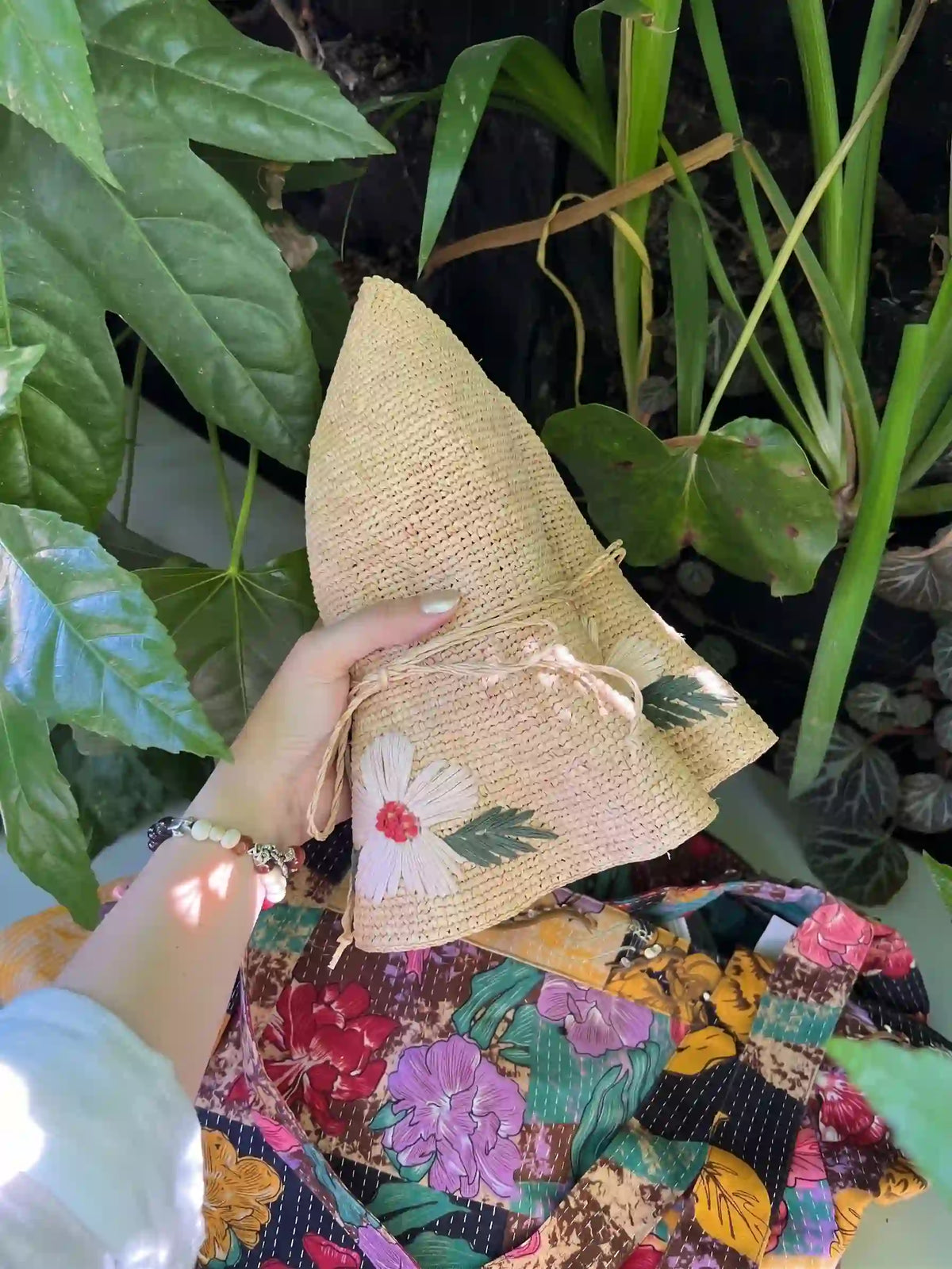 The Botanical Embroidered Raffia Sun Hat