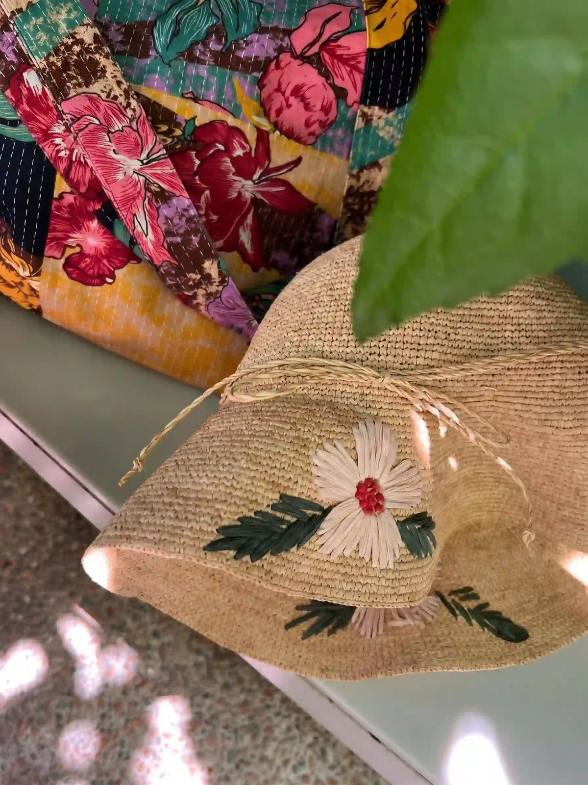 The Botanical Embroidered Raffia Sun Hat